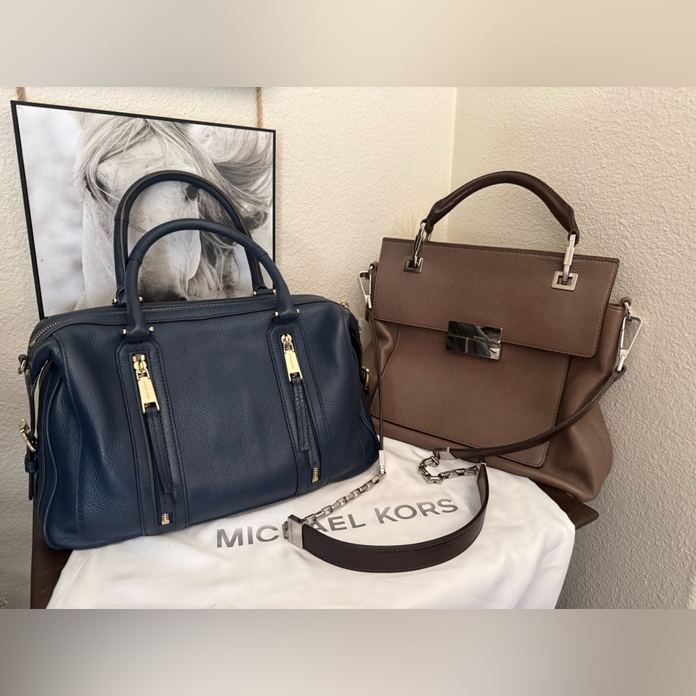 Michael Kors Navy and Taupe Satchels
